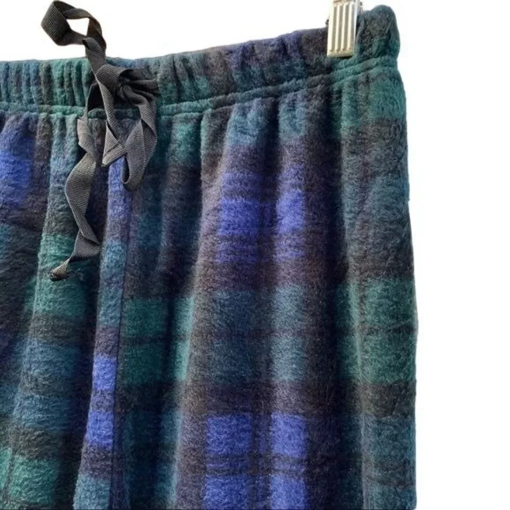 Men’s Fleece Pajama Pants Green and Blue Plaid New